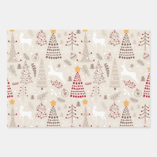 Romig wit, kerstboom en hert inpakpapier vel (Voorkant)
