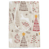 Romig wit, kerstboom en hert medium cadeauzakje (Voorkant)