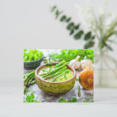 Romige aspergesoep met kruiden feestdagenkaart (Staand voorkant)
