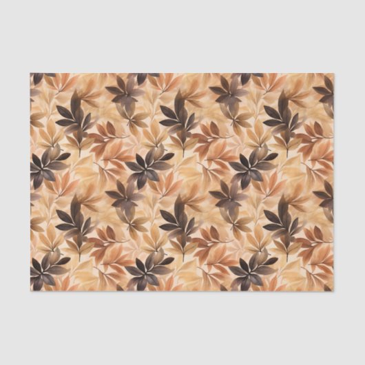 Romige beige, bruine herfstbladeren Waterverf Tissuepapier (Voorkant)