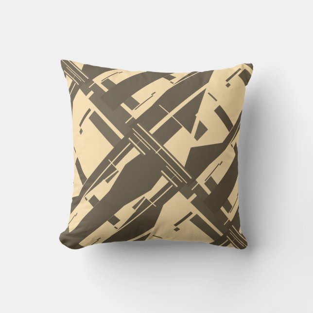Romige Beige Donkerbruine Diagonale Abstracte Ontw Kussen (Voorkant)
