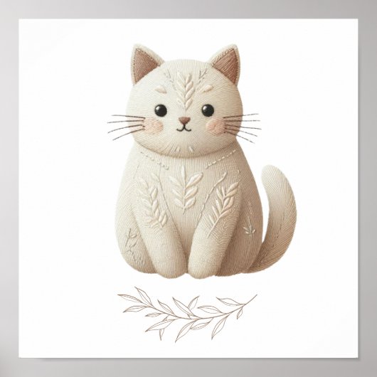 Romige Beige Kat Boho geborduurd Cat Poster (Voorkant)
