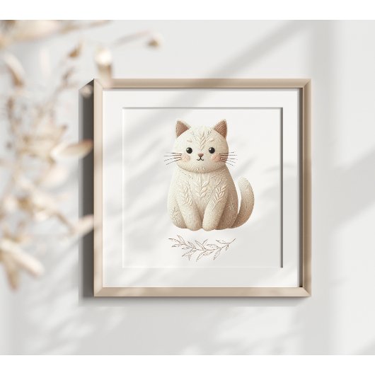 Romige Beige Kat Boho geborduurd Cat Poster