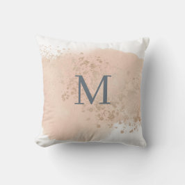 Romige Blush Roze Blauw en Goud Monogram Buitenkussen