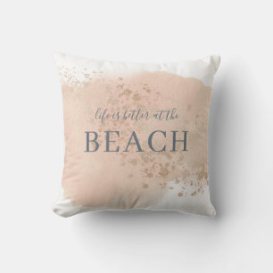 Romige Blush Roze Blauw en Goud Strand Buitenkussen