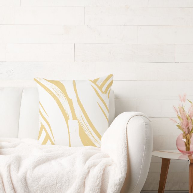 Romige Boter Geel en Wit Curvy Strepen Boho Kussen (Bank)