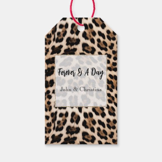 Romige bruin zwart luipaard print dierlijke bruilo cadeaulabel (Voorkant)