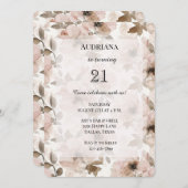 Romige Bruine Blush Roze Bloemen Verjaardag Kaart (Voorkant / Achterkant)