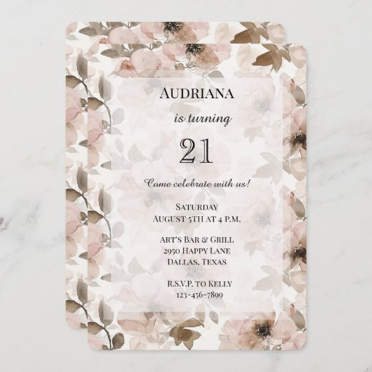 Romige Bruine Blush Roze Bloemen Verjaardag Kaart (Voorkant / Achterkant)