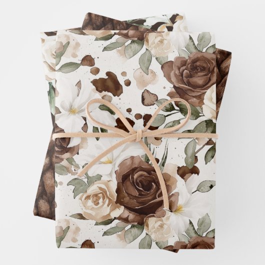 Romige Bruine Chocolade Bloemen Verjaardag Inpakpapier Vel (In situ)