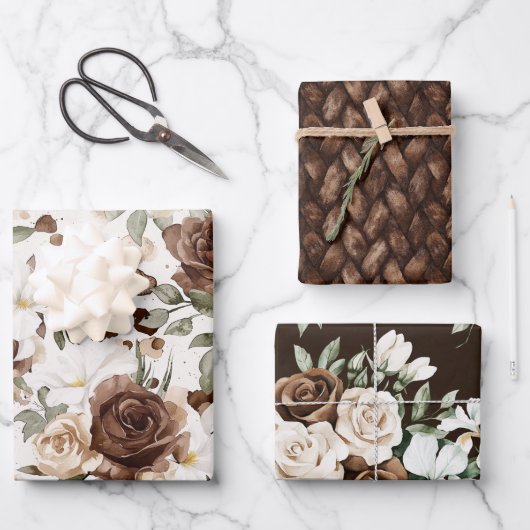 Romige Bruine Chocolade Bloemen Verjaardag Inpakpapier Vel (Voorkant)