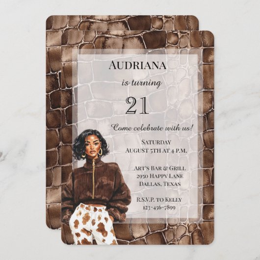 Romige Bruine Chocolade Bruine Zwarte Vrouw Verjaa Kaart (Voorkant / Achterkant)