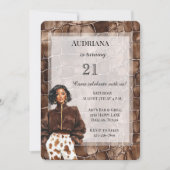 Romige Bruine Chocolade Bruine Zwarte Vrouw Verjaa Kaart (Voorkant)