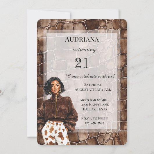 Romige Bruine Chocolade Bruine Zwarte Vrouw Verjaa Kaart (Voorkant)