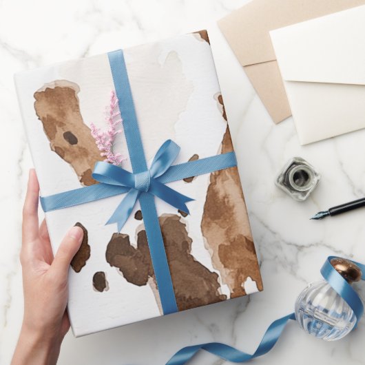 Romige Bruine Chocolade Koe Print Dierlijke Verjaa Cadeaupapier (Geschenken)