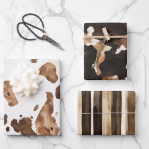 Romige Bruine Chocolade Koe Print Dierlijke Verjaa Inpakpapier Vel