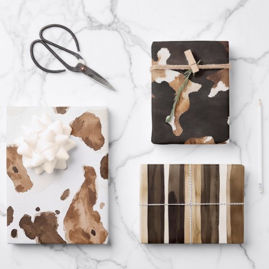 Romige Bruine Chocolade Koe Print Dierlijke Verjaa Inpakpapier Vel (Voorkant)