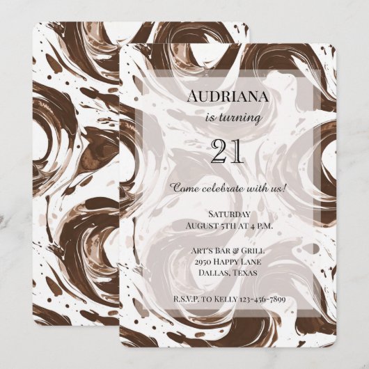 Romige Bruine Chocolade Wervelt Verjaardag Kaart (Voorkant / Achterkant)