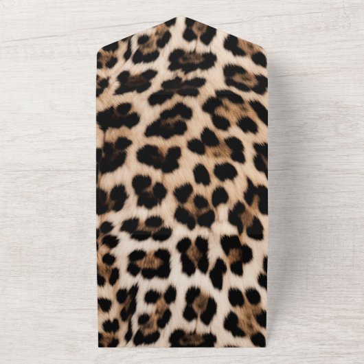 Romige Bruine Zwarte Luipaard bruiloft All In One Uitnodiging (Buitenkant)