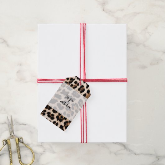 Romige bruine zwarte luipaard cadeaulabel (Met Touw)