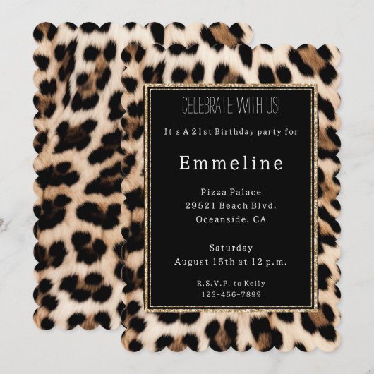 Romige bruine zwarte luipaard gouden glitter kaart (Voorkant / Achterkant)