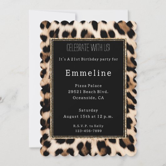 Romige bruine zwarte luipaard gouden glitter kaart (Voorkant)