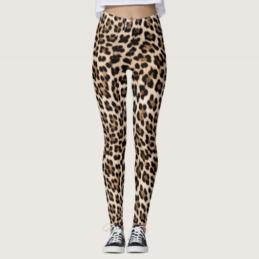 Romige bruine zwarte luipaard leggings (Voorkant)