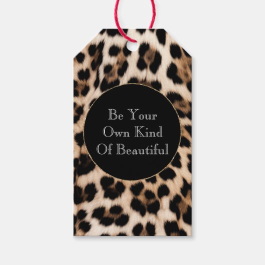 Romige bruine zwarte luipaard print cadeaulabel (Voorkant)