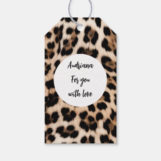 Romige Bruine Zwarte Luipaard Verjaardag Cadeaulabel (Voorkant)