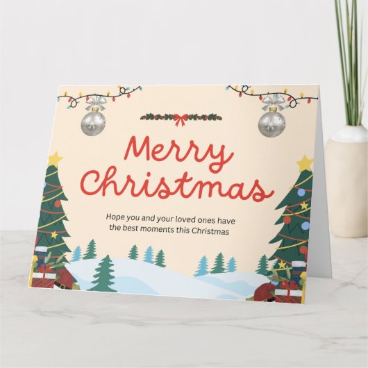 Romige Elegantie Illustratief Vrolijk Kerstmis Gro Kaart (Voorkant)