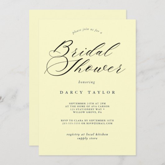Romige Gele Bruids Douche Uitnodiging (Voorkant / Achterkant)