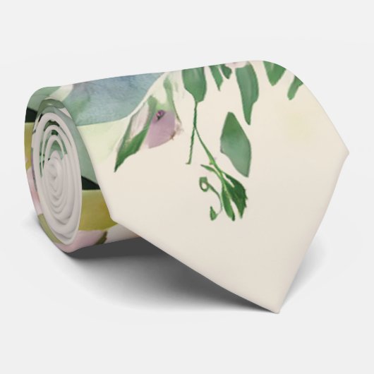 Romige Gele Wildflower Waterverf Bloemenpatroon Stropdas (Opgerold)