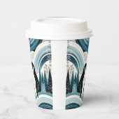 Romige hemelsblauwe pinguïn in het ijswinterbos papieren bekers (Links)