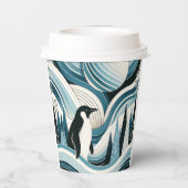 Romige hemelsblauwe pinguïn in het ijswinterbos papieren bekers (Achterkant)