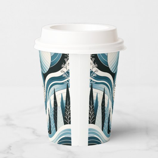 Romige hemelsblauwe pinguïn in het ijswinterbos papieren bekers (Rechts)