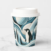 Romige hemelsblauwe pinguïn in het ijswinterbos papieren bekers (Voorkant)