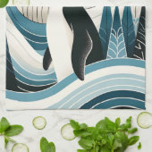 Romige hemelsblauwe pinguïn in het ijswinterbos theedoek (Gevouwen)