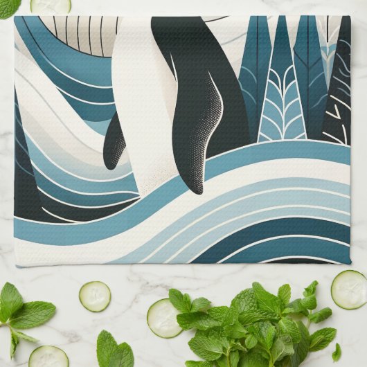 Romige hemelsblauwe pinguïn in het ijswinterbos theedoek (Gevouwen)