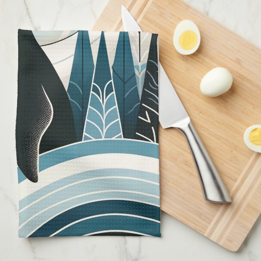 Romige hemelsblauwe pinguïn in het ijswinterbos theedoek (Quarter Fold)