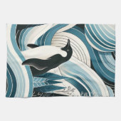 Romige hemelsblauwe pinguïn in het ijswinterbos theedoek (Horizontaal)