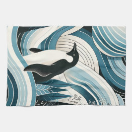Romige hemelsblauwe pinguïn in het ijswinterbos theedoek