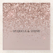 Romige Mauve Roos Gouden Glitter Sparkle Glazen Onderzetter (Voorkant)