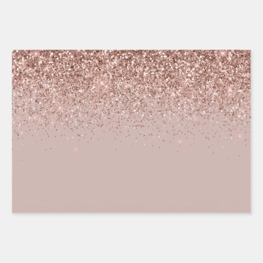Romige Mauve Roos Gouden Glitter Sparkle Inpakpapier Vel (Voorkant)
