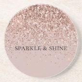 Romige Mauve Roos Gouden Glitter Sparkle Zandsteen Onderzetter (Voorkant)