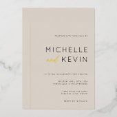 Romige Neutrals Goud Detail Bruiloft Folie Uitnodiging (Voorkant)