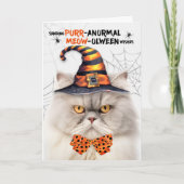 Romige Perzische Kat PURRanormale MEOWolween Feestdagen Kaart (Voorkant)