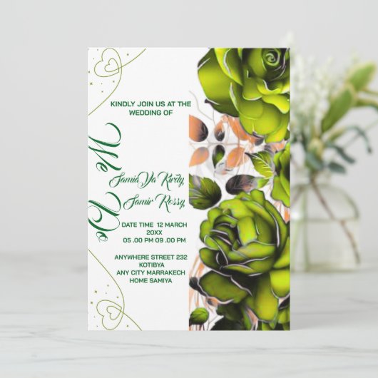 Romige Roos bruiloft uitnodiging Sjabloon | afdruk (Staand voorkant)