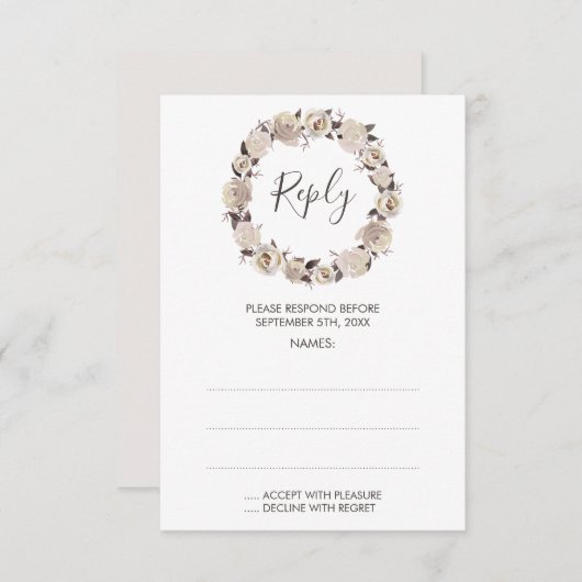Romige Roos krans bruiloft antwoord Kaarten (Voorkant / Achterkant)