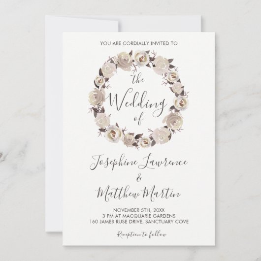 Romige Rozen krans bruiloft uitnodigingen (Voorkant)