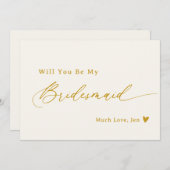 Romige witte gouden script bruidsmeisje voorstel K Kaart (Voorkant / Achterkant)